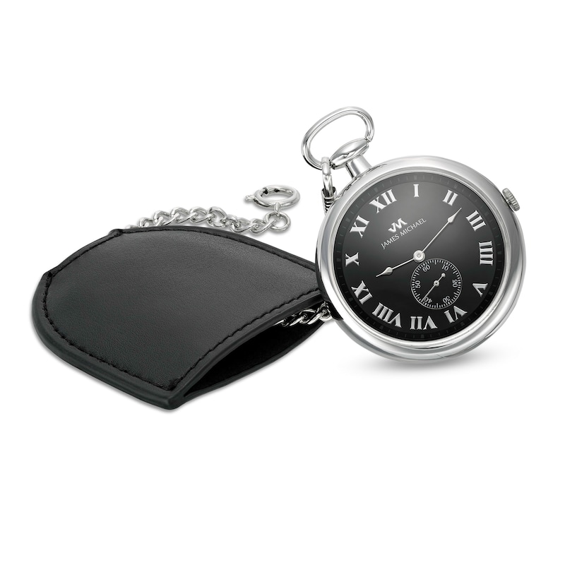 Men's James Michael Pocket Watch with Black Dial and Black Pouch (Model: PQA181125P)