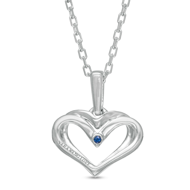 The Kindred Heart from Vera Wang Love Collection Sapphire and 1/20 CT. T.W. Diamond Pendant in Sterling Silver - 19"