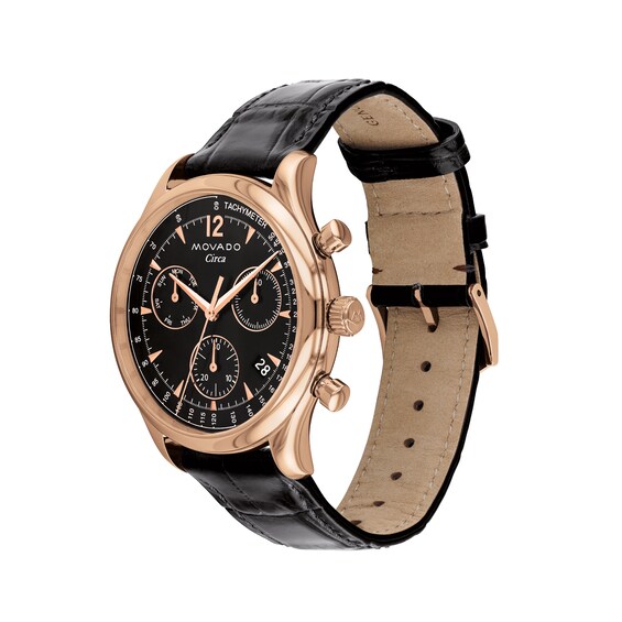 Men's Movado Heritage® Circa Chronograph Rose-Tone IP Strap Watch with Black Dial (Model: 3650109) Men's Movado Heritage® Circa Chronograph Rose-Tone IP Strap Watch with Black Dial (Model: 3650109)
