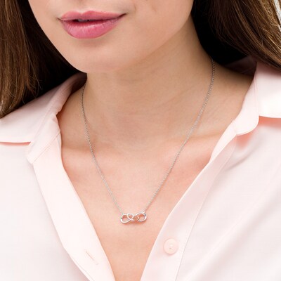 1/20 CT. T.W. Diamond Double Heart Infinity Loop Necklace in Sterling  Silver with 14K Rose Gold Plate -17.5" | Zales