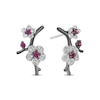 Thumbnail Image 1 of Enchanted Disney Mulan Live Action Rhodolite Garnet and 1/8 CT. T.W. Diamond Flower Drop Earrings in Sterling Silver