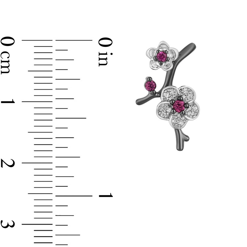 Main Image 2 of Enchanted Disney Mulan Live Action Rhodolite Garnet and 1/8 CT. T.W. Diamond Flower Drop Earrings in Sterling Silver