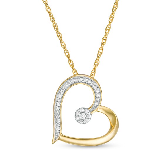 1/8 CT. T.W. Diamond Tilted Heart Pendant in Sterling Silver with 14K