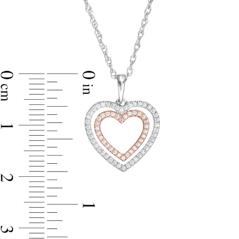 Main Image 3 of 1/4 CT. T.W. Diamond Double Heart Pendant in Sterling Silver and 10K Rose Gold