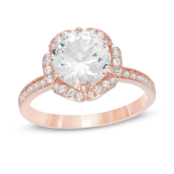 8.0mm Lab-Created White Sapphire Scallop Frame Ring in Sterling Silver with 14K Rose Gold Plate 8.0mm Lab-Created White Sapphire Scallop Frame Ring in Sterling Silver with 14K Rose Gold Plate