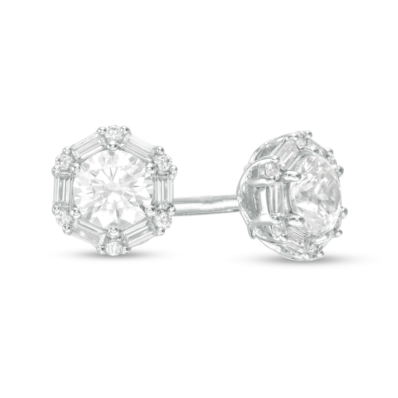 Main Image 1 of 1/2 CT. T.W. Diamond Hexagon Frame Stud Earrings in 14K White Gold