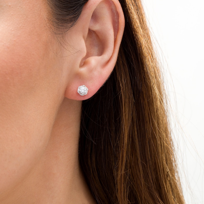 Main Image 2 of 1/2 CT. T.W. Diamond Hexagon Frame Stud Earrings in 14K White Gold