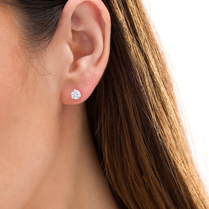 Main Image 2 of Zales Private Collection 1 CT. T.W. Certified Diamond Solitaire Stud Earrings in 14K White Gold (F/I1)