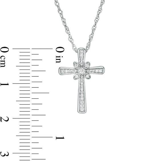 1/8 CT. T.w. Diamond Flower Cross Pendant in Sterling Silver