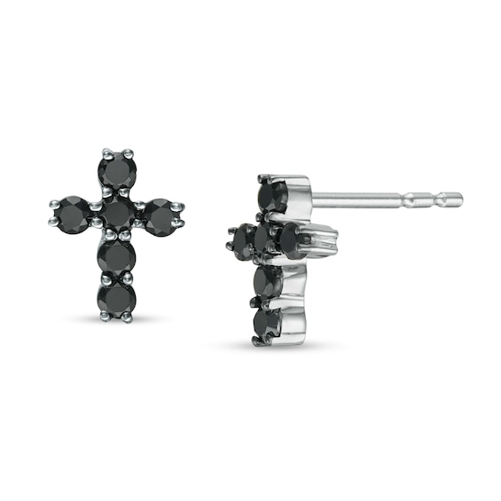 1/3 CT. T.w. Black Diamond Cross Stud Earrings in 10K White Gold