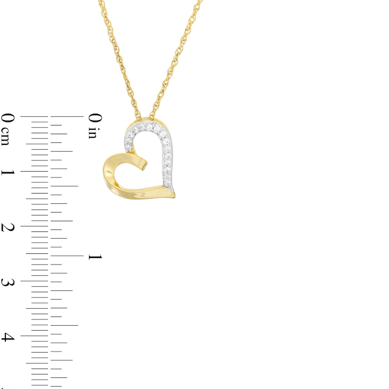 Main Image 3 of 1/10 CT. T.W. Diamond Tilted Ribbon Heart Pendant in 10K Gold