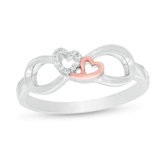 Diamond Accent Double Heart Infinity Ring in Sterling Silver and 14K Rose Gold Plate