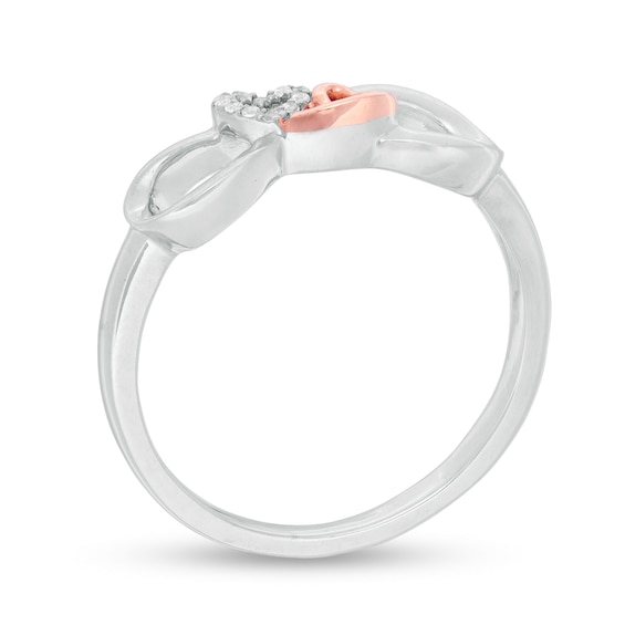 Diamond Accent Double Heart Infinity Ring in Sterling Silver and 14K Rose Gold Plate