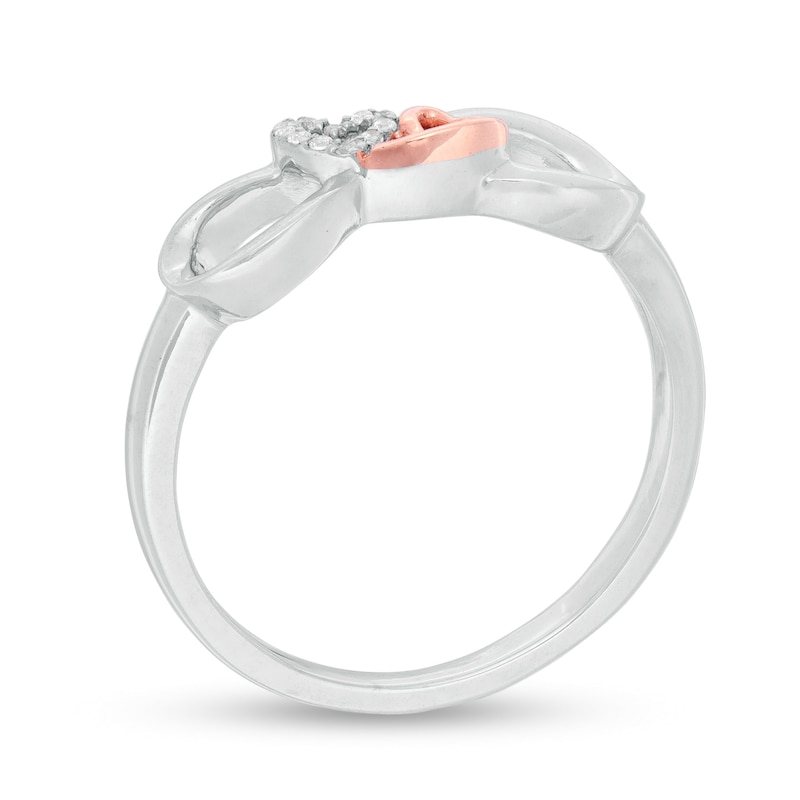 Main Image 3 of Diamond Accent Double Heart Infinity Ring in Sterling Silver and 14K Rose Gold Plate