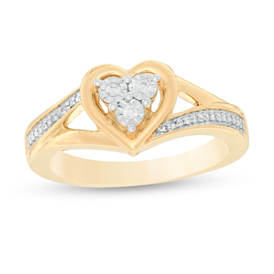 1/20 CT. T.w. Diamond Heart Split Shank Promise Ring in Sterling Silver and 14K Gold Plate