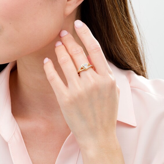 1/20 CT. T.w. Diamond Heart Split Shank Promise Ring in Sterling Silver and 14K Gold Plate