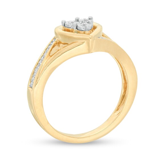 1/20 CT. T.w. Diamond Heart Split Shank Promise Ring in Sterling Silver and 14K Gold Plate