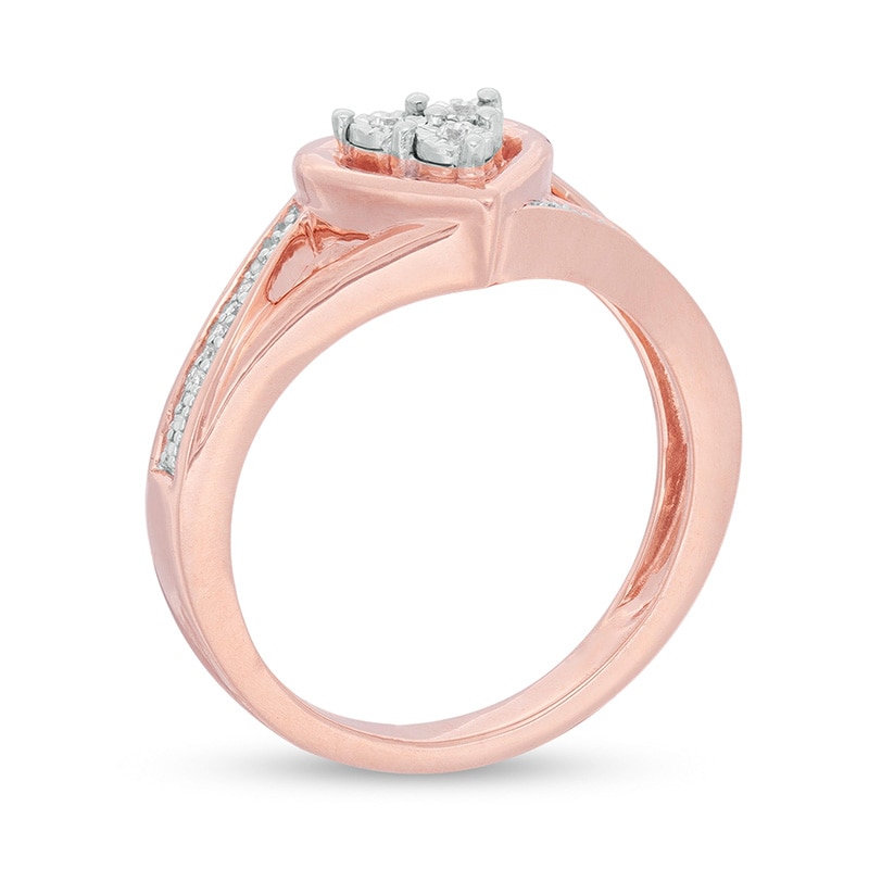Main Image 3 of 1/20 CT. T.W. Diamond Heart Split Shank Promise Ring in Sterling Silver and 14K Rose Gold Plate