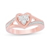 1/20 CT. T.W. Diamond Heart Split Shank Promise Ring in Sterling Silver and 14K Rose Gold Plate