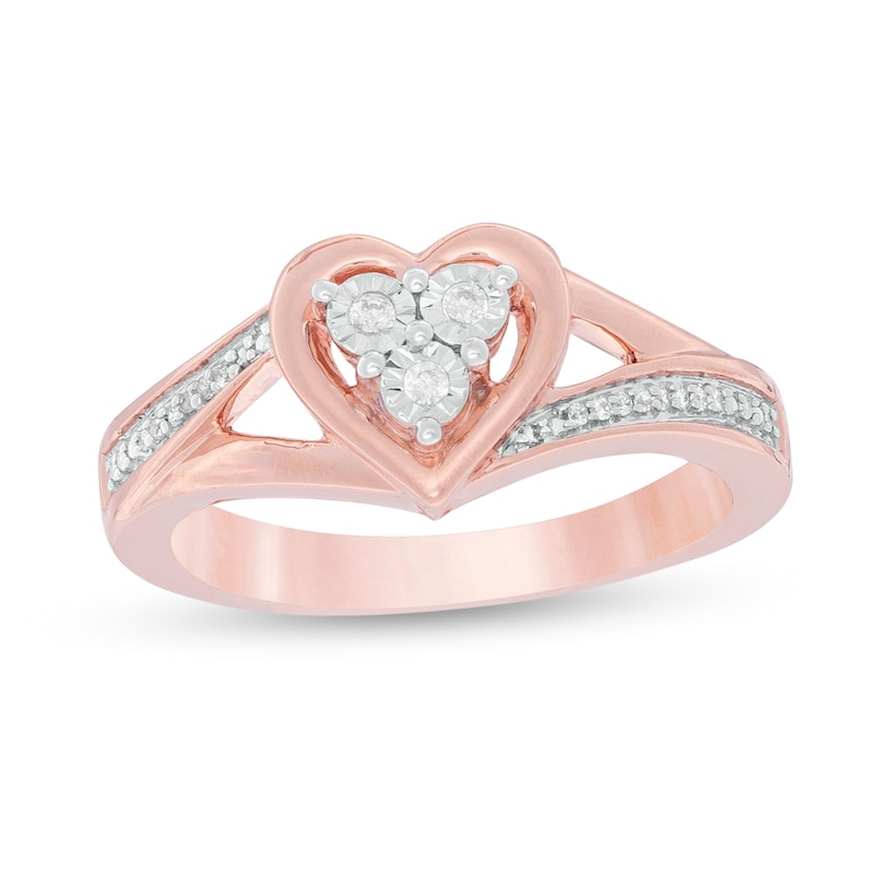 1/20 CT. T.W. Diamond Heart Split Shank Promise Ring in Sterling Silver and 14K Rose Gold Plate