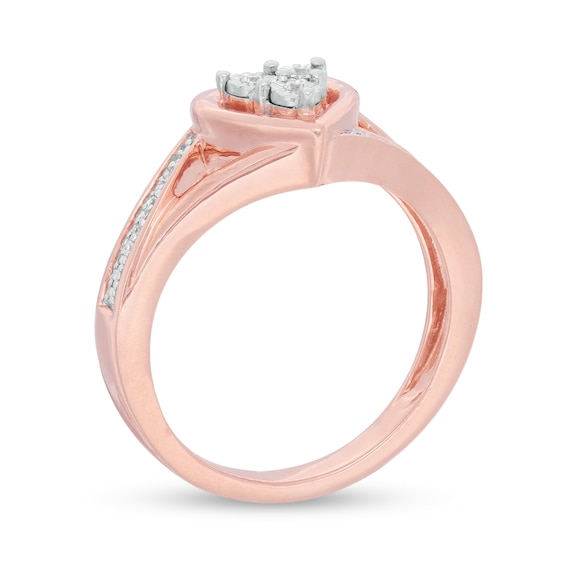 1/20 CT. T.w. Diamond Heart Split Shank Promise Ring in Sterling Silver and 14K Rose Gold Plate