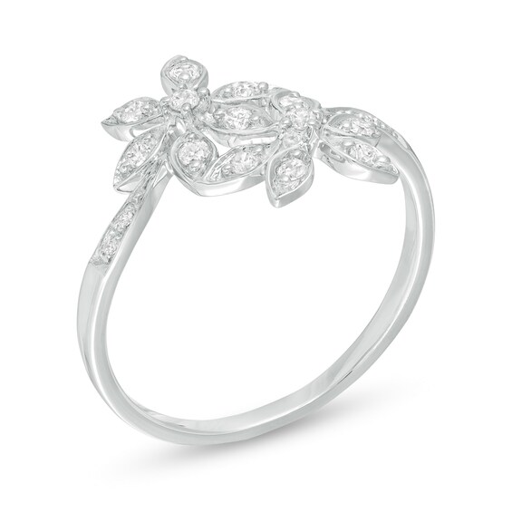 1/4 CT. T.W. Diamond Double Flower Bypass Ring in Sterling Silver 1/4 CT. T.W. Diamond Double Flower Bypass Ring in Sterling Silver
