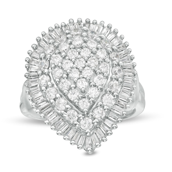 2 CT. T.W. Baguette and Round Composite Diamond Pear-Shaped Frame Ring in 10K White Gold 2 CT. T.W. Baguette and Round Composite Diamond Pear-Shaped Frame Ring in 10K White Gold