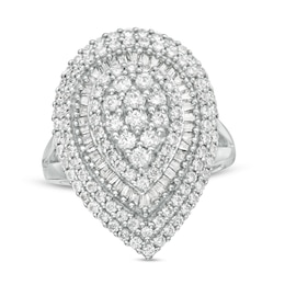 2 CT. T.W. Baguette and Round Composite Diamond Pear-Shaped Ring in 10K White Gold