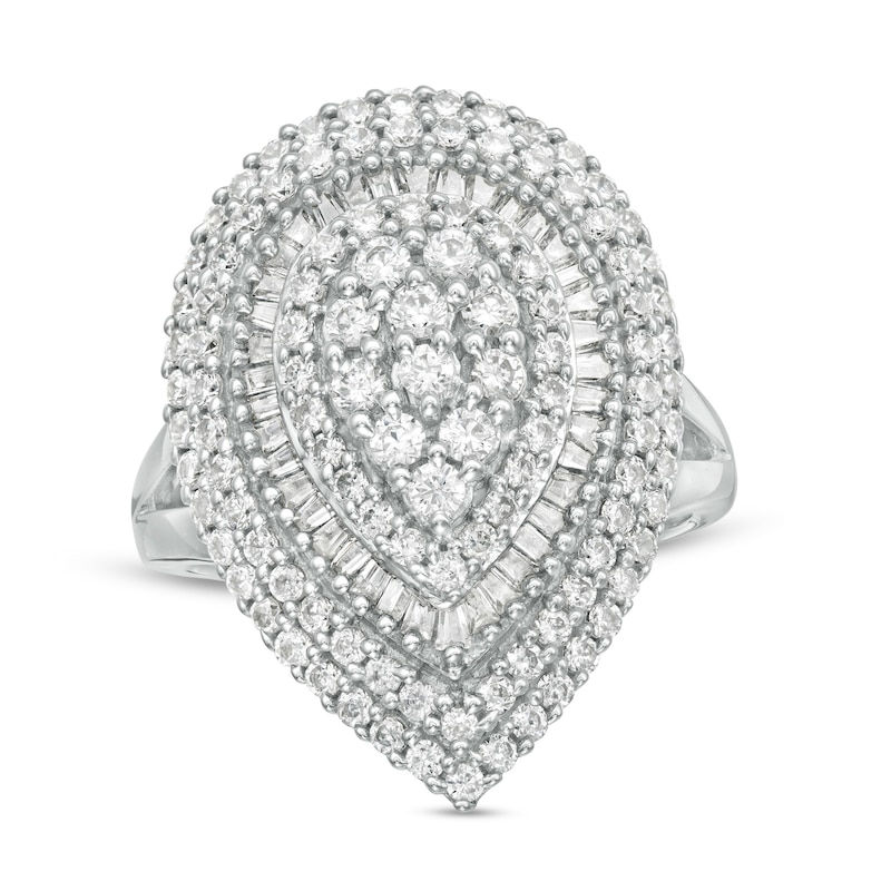 Main Image 1 of 2 CT. T.W. Baguette and Round Composite Diamond Pear-Shaped Ring in 10K White Gold