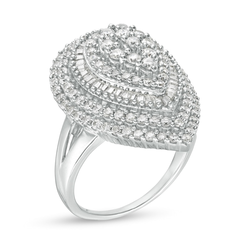 Main Image 3 of 2 CT. T.W. Baguette and Round Composite Diamond Pear-Shaped Ring in 10K White Gold