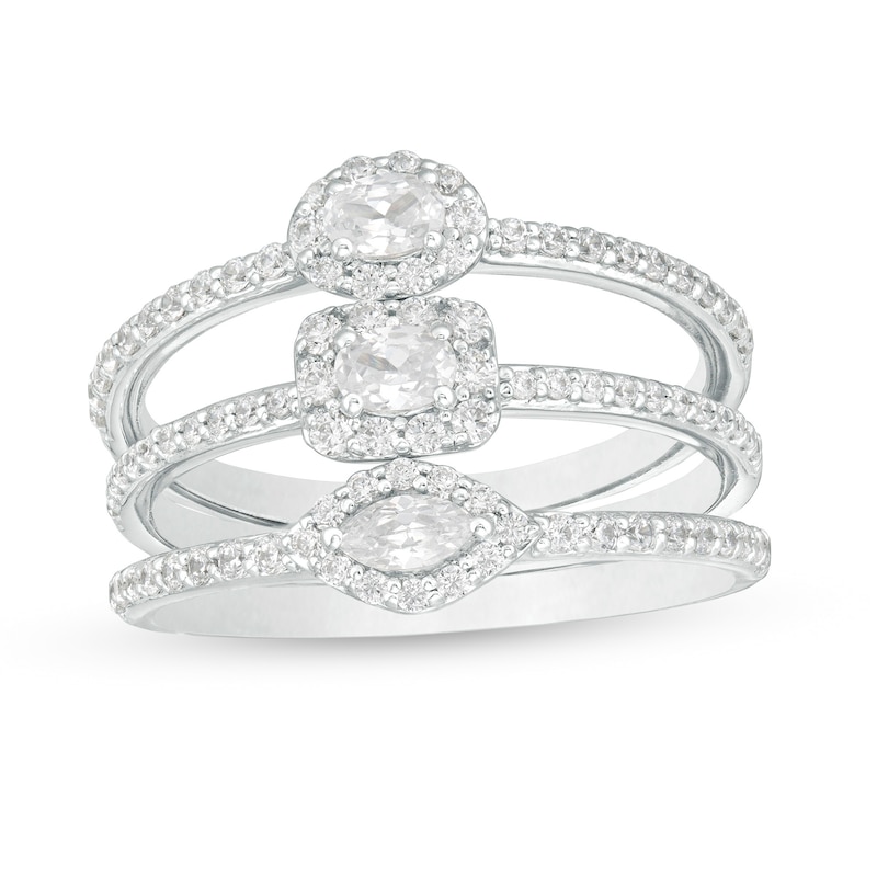 Main Image 1 of 3/4 CT. T.W. Diamond Frame Three Piece Stackable Ring Set in 14K White Gold