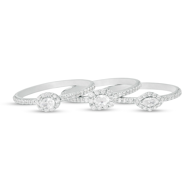 Main Image 4 of 3/4 CT. T.W. Diamond Frame Three Piece Stackable Ring Set in 14K White Gold