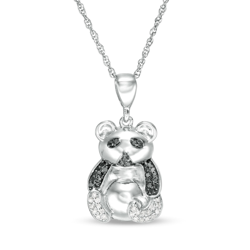 Main Image 1 of 1/10 CT. T.W. Enhanced Black and White Diamond Panda Pendant in Sterling Silver