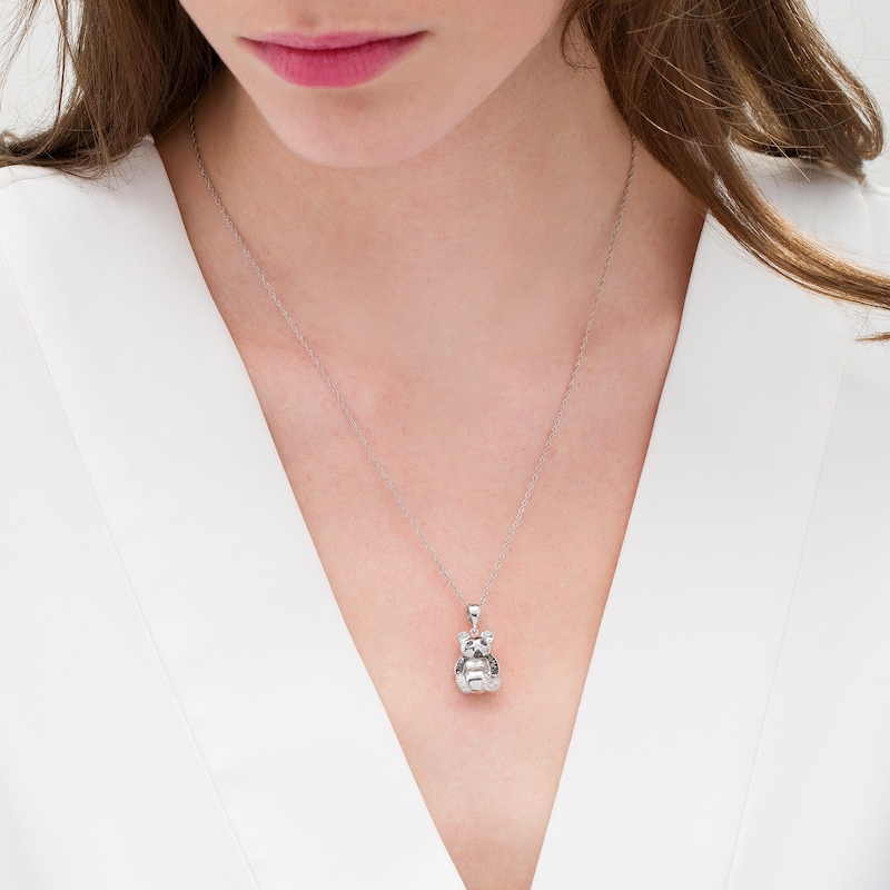 Main Image 2 of 1/10 CT. T.W. Enhanced Black and White Diamond Panda Pendant in Sterling Silver