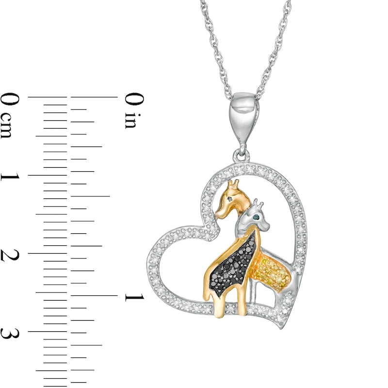 Main Image 3 of 1/5 CT. T.W. Enhanced Multi-Color and White Diamond Giraffes Heart Pendant in Sterling Silver and 14K Gold Plate