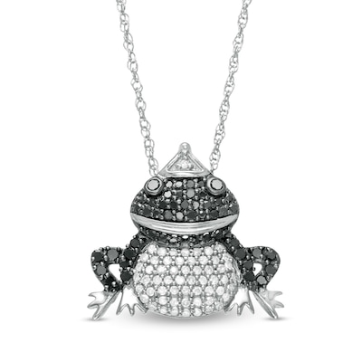 1/10 Cttw Black and White Diamond Frog Pendant in Sterling Silver 