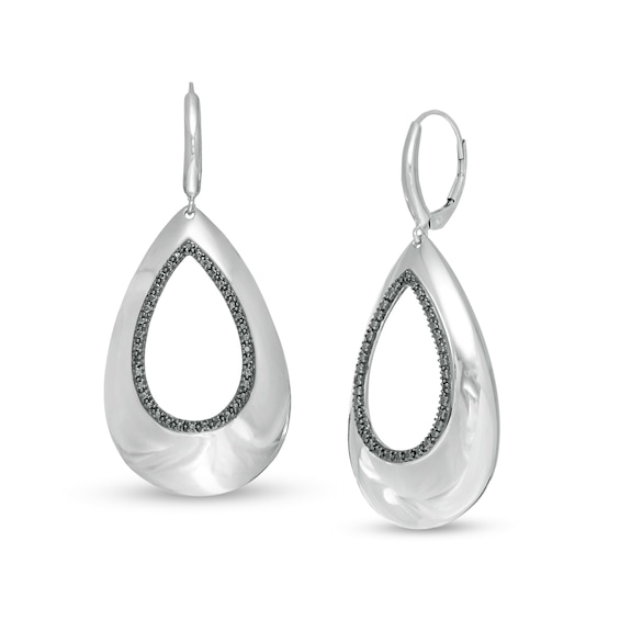 Black Diamond Accent Open Teardrop Earrings in Sterling Silver and Black Rhodium