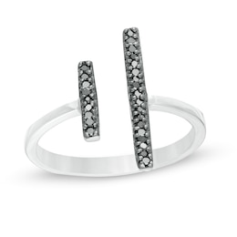 1/10 CT. T.W. Black Diamond Double Bar Open Ring in Sterling Silver