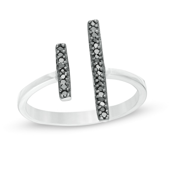 1/10 CT. T.w. Black Diamond Double Bar Open Ring in Sterling Silver