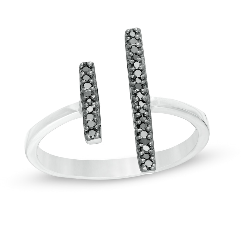 Main Image 1 of 1/10 CT. T.W. Black Diamond Double Bar Open Ring in Sterling Silver