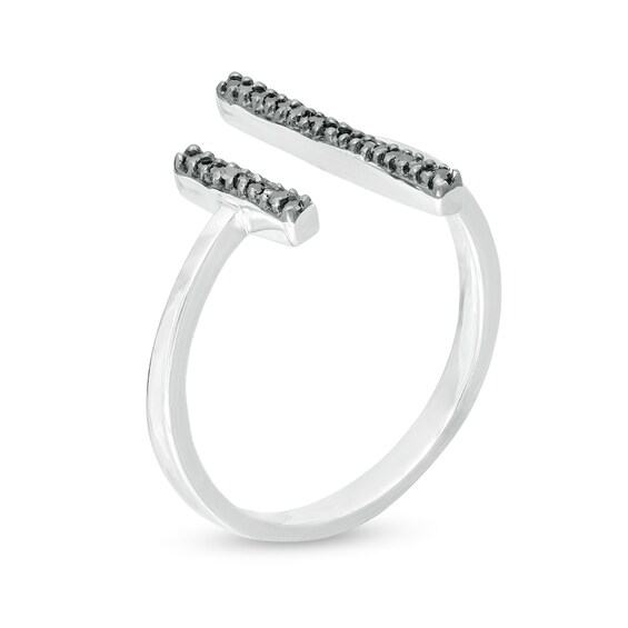 1/10 CT. T.w. Black Diamond Double Bar Open Ring in Sterling Silver