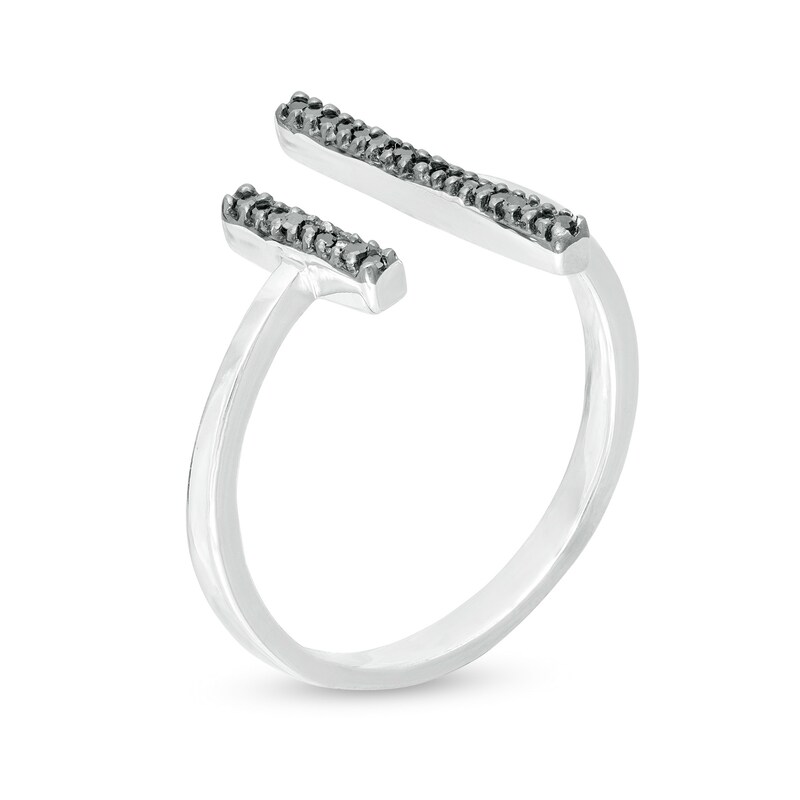 Main Image 3 of 1/10 CT. T.W. Black Diamond Double Bar Open Ring in Sterling Silver