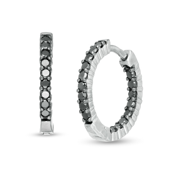 1 CT. T.w. Black Diamond Inside-Out Hoop Earrings in Sterling Silver