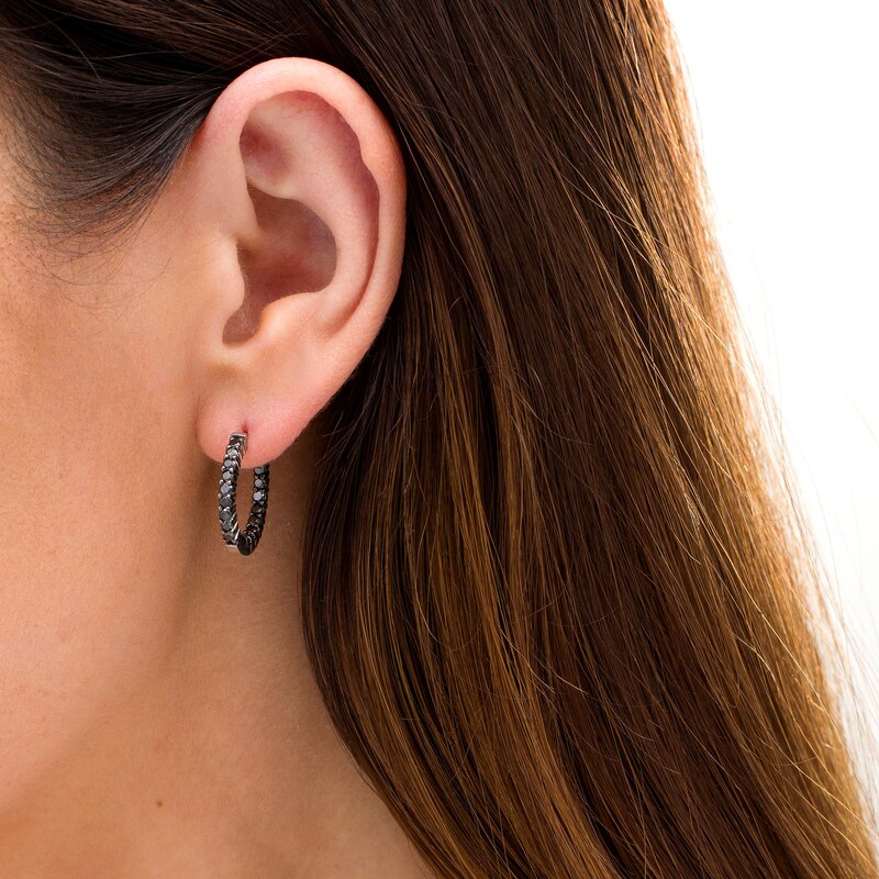 Main Image 2 of 1 CT. T.W. Black Diamond Inside-Out Hoop Earrings in Sterling Silver