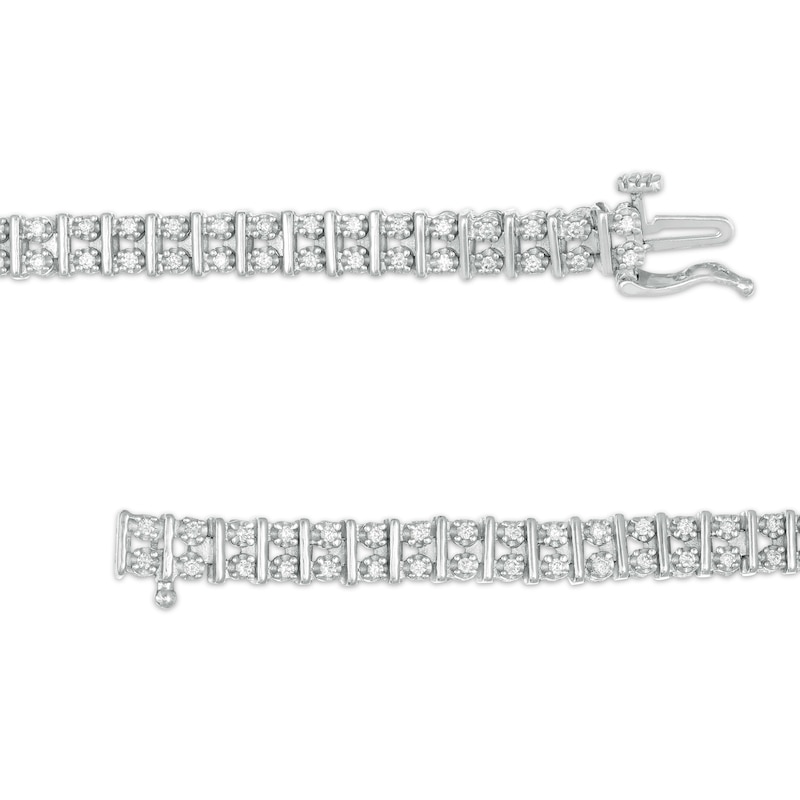 Main Image 3 of 1 CT. T.W. Diamond Duos Line Bracelet in Sterling Silver - 7.5"