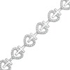 Thumbnail Image 1 of 2 CT. T.W. Diamond Heart and Cross Link Bracelet in Sterling Silver - 7.5"