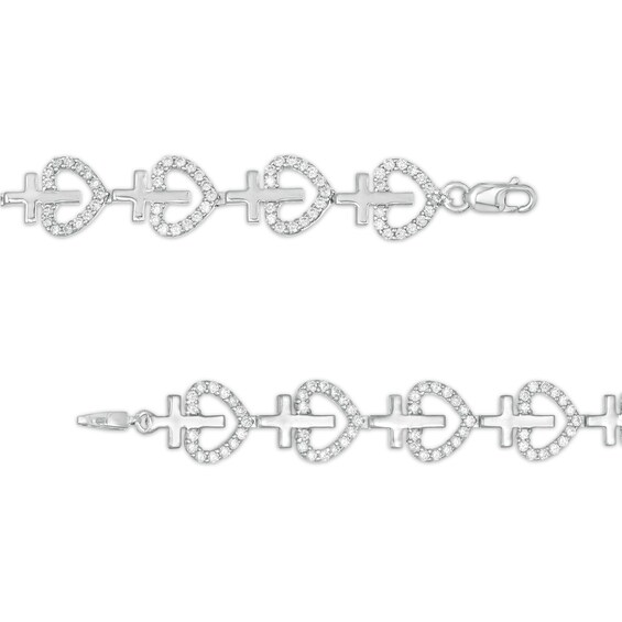 2 CT. T.w. Diamond Heart and Cross Link Bracelet in Sterling Silver - 7.5"