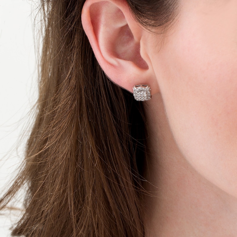 Main Image 2 of 1/4 CT. T.W. Composite Diamond Scroll Stud Earrings in Sterling Silver