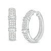 Thumbnail Image 1 of 1 CT. T.W. Baguette and Round Diamond Triple Line Hoop Earrings in Sterling Silver