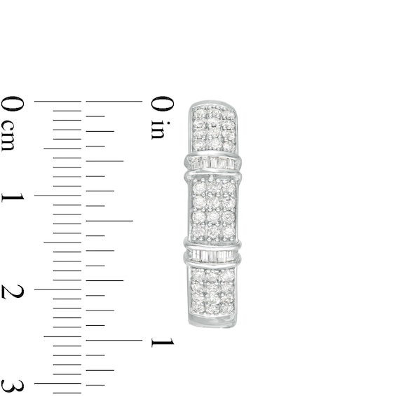 1 CT. T.w. Baguette and Round Diamond Triple Line Hoop Earrings in Sterling Silver
